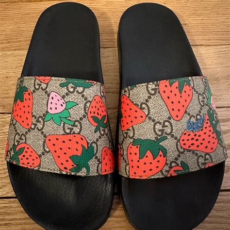 strawberry gucci platform slides|Gucci strawberry slide goat.